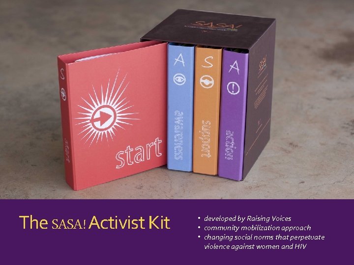  The SASA! Activist Kit • developed by Raising Voices • community mobilization approach