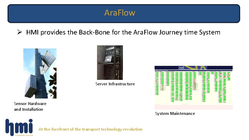 Ara. Flow Ø HMI provides the Back-Bone for the Ara. Flow Journey time System