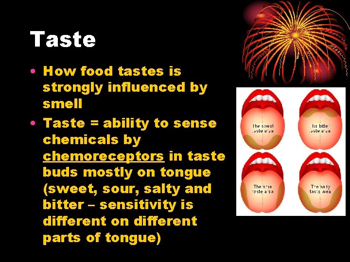 Taste • How food tastes is strongly influenced by smell • Taste = ability Taste • How food tastes is strongly influenced by smell • Taste = ability