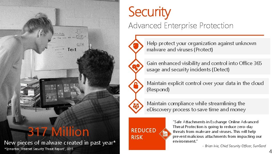 Advanced Enterprise Protection Text Help protect your organization against unknown malware and viruses (Protect)