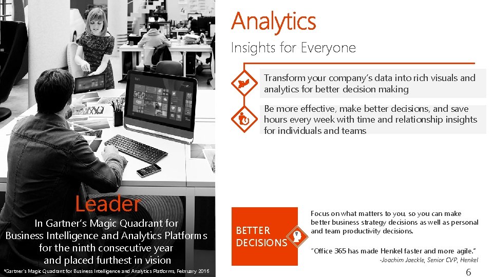 Insights for Everyone Transform your company’s data into rich visuals and analytics for better