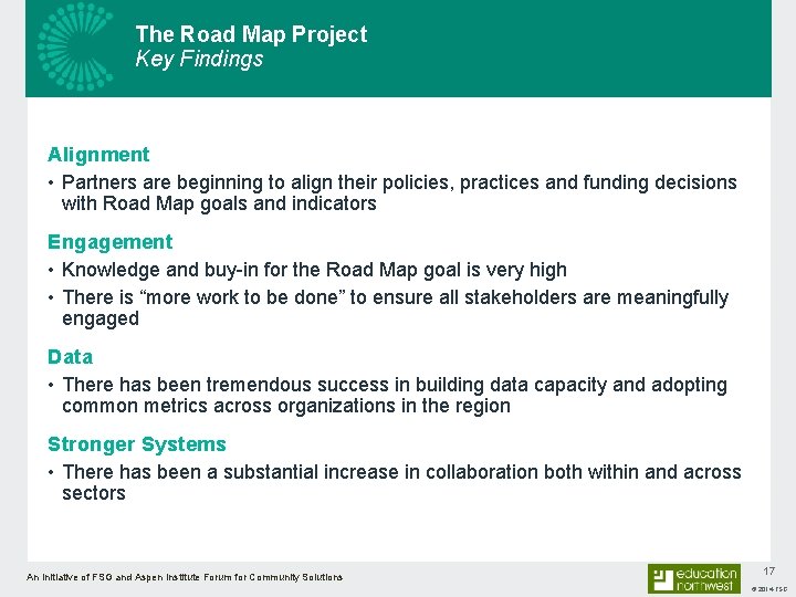 The Road Map Project Key Findings Alignment • Partners are beginning to align their