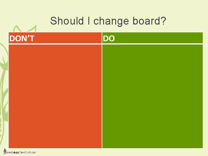 Should I change board? DON’T DO Don’t swap based on the number of Do Should I change board? DON’T DO Don’t swap based on the number of Do