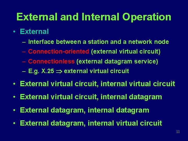 External and Internal Operation • External – Interface between a station and a network