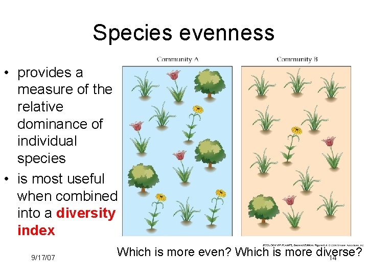 Species evenness • provides a measure of the relative dominance of individual species •