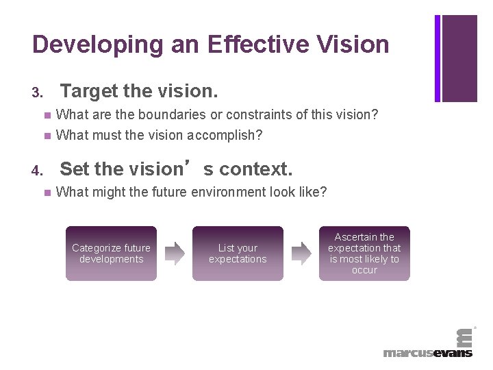 + Developing an Effective Vision Target the vision. 3. n What are the boundaries