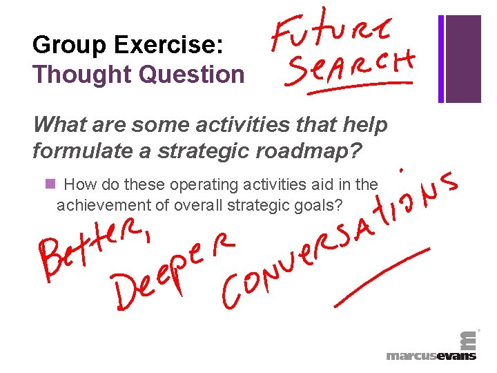 + Group Exercise: Thought Question What are some activities that help formulate a strategic