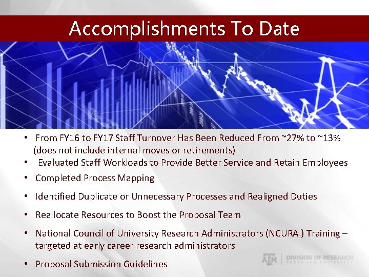 Accomplishments To Date • From FY 16 to FY 17 Staff Turnover Has Been