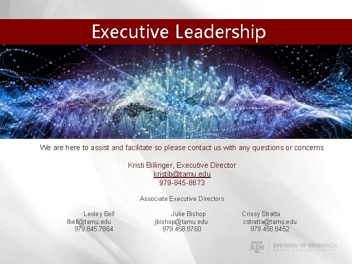 Executive Leadership We are here to assist and facilitate so please contact us with