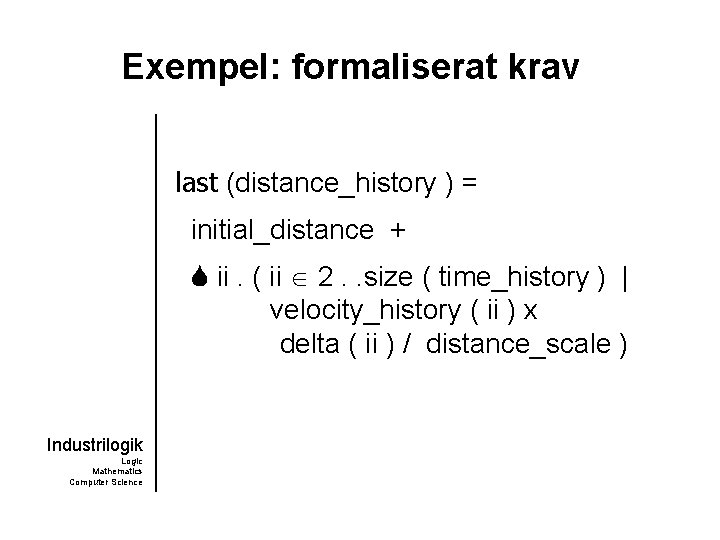 Exempel: formaliserat krav last (distance_history ) = initial_distance + ii. ( ii 2. .