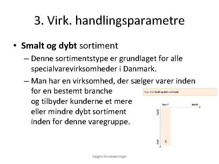 3. Virk. handlingsparametre • Smalt og dybt sortiment – Denne sortimentstype er grundlaget for