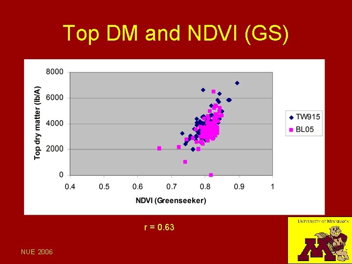 Top DM and NDVI (GS) r = 0. 63 NUE 2006 