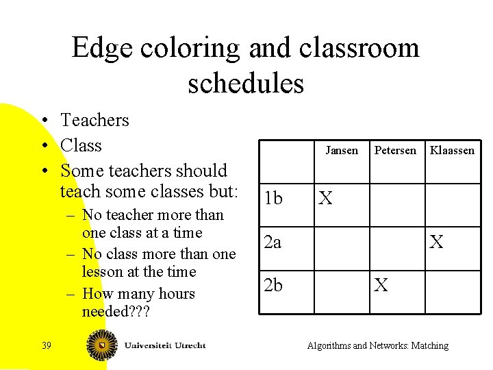Edge coloring and classroom schedules • Teachers • Class • Some teachers should teach