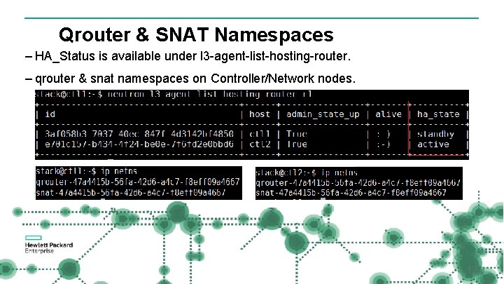 Qrouter & SNAT Namespaces – HA_Status is available under l 3 -agent-list-hosting-router. – qrouter