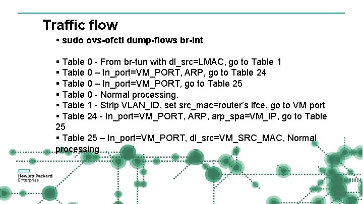 Traffic flow § sudo ovs-ofctl dump-flows br-int § Table 0 - From br-tun with