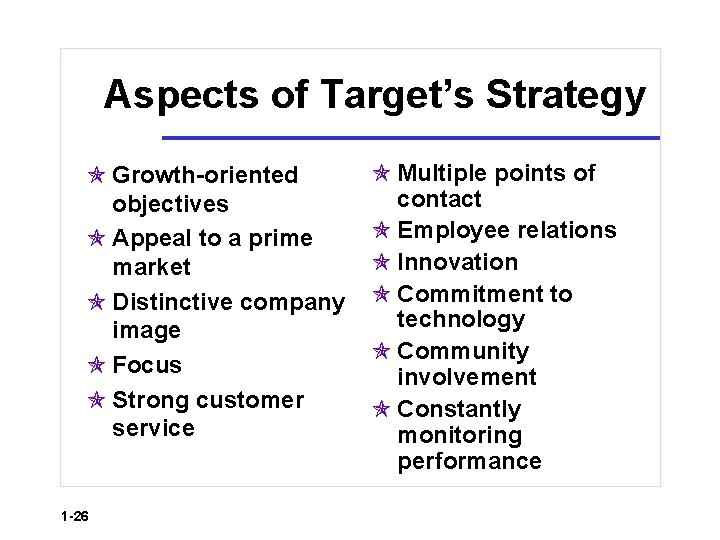 Aspects of Target’s Strategy Growth-oriented objectives Appeal to a prime market Distinctive company image