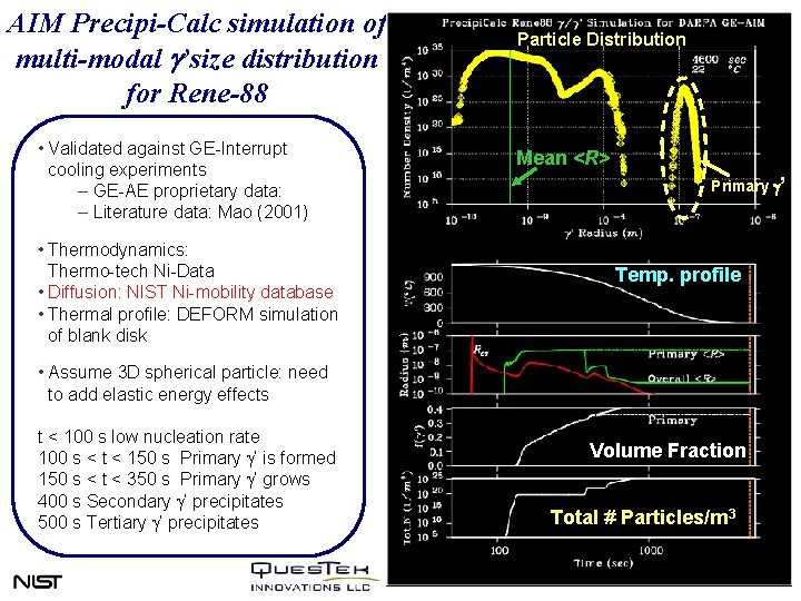 AIM Precipi-Calc simulation of multi-modal g’size distribution for Rene-88 • Validated against GE-Interrupt cooling