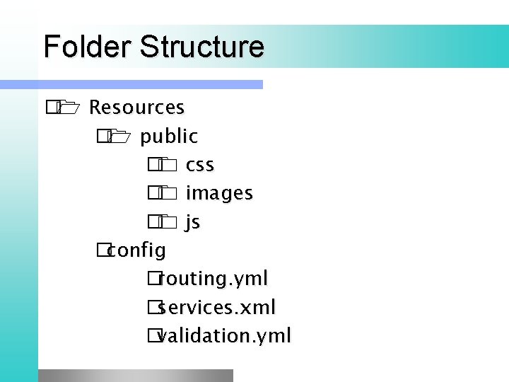 Folder Structure � Resources � public � css � images � js �config �routing.
