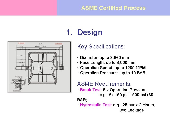ASME Certified Process 1. Design Key Specifications: • Diameter: up to 3, 660 mm
