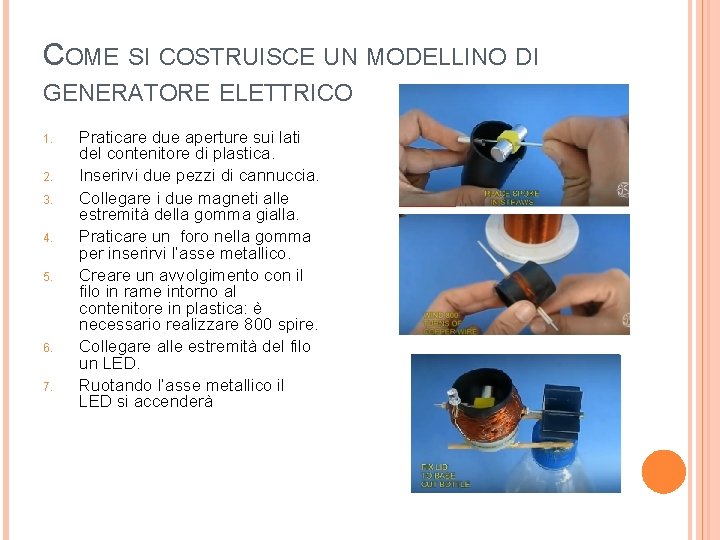 COME SI COSTRUISCE UN MODELLINO DI GENERATORE ELETTRICO 1. 2. 3. 4. 5. 6. COME SI COSTRUISCE UN MODELLINO DI GENERATORE ELETTRICO 1. 2. 3. 4. 5. 6.