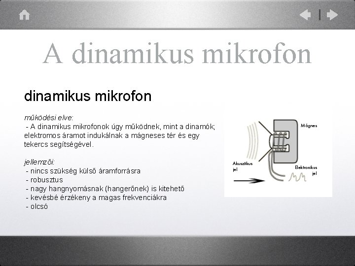 A dinamikus mikrofon működési elve: - A dinamikus mikrofonok úgy működnek, mint a dinamók;