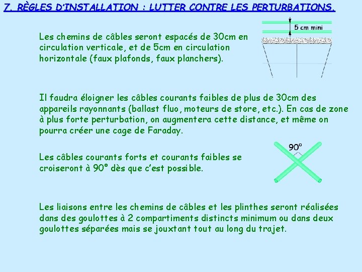 7. RÈGLES D’INSTALLATION : LUTTER CONTRE LES PERTURBATIONS. Les chemins de câbles seront espacés 7. RÈGLES D’INSTALLATION : LUTTER CONTRE LES PERTURBATIONS. Les chemins de câbles seront espacés