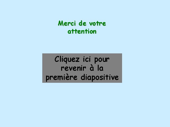 Merci de votre attention Cliquez ici pour revenir à la première diapositive Merci de votre attention Cliquez ici pour revenir à la première diapositive