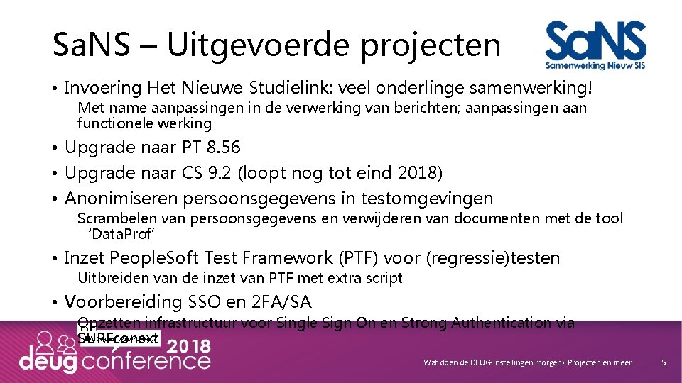 Sa. NS – Uitgevoerde projecten • Invoering Het Nieuwe Studielink: veel onderlinge samenwerking! Met