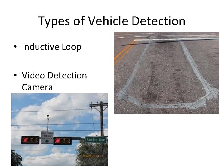 Types of Vehicle Detection • Inductive Loop • Video Detection Camera Types of Vehicle Detection • Inductive Loop • Video Detection Camera