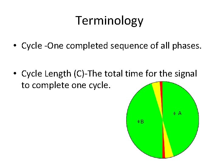 Terminology • Cycle -One completed sequence of all phases. • Cycle Length (C)-The total Terminology • Cycle -One completed sequence of all phases. • Cycle Length (C)-The total