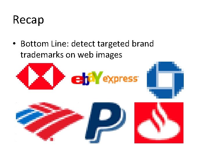 Recap • Bottom Line: detect targeted brand trademarks on web images 