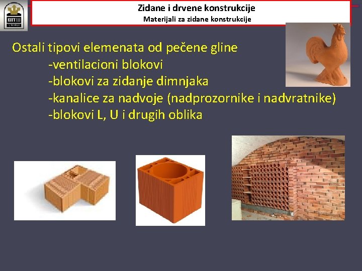Zidane i drvene konstrukcije Materijali za zidane konstrukcije Ostali tipovi elemenata od pečene gline