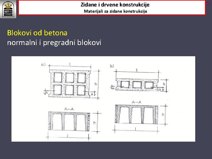 Zidane i drvene konstrukcije Materijali za zidane konstrukcije Blokovi od betona normalni i pregradni