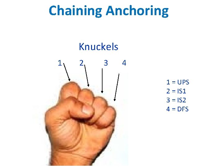 Chaining Anchoring Knuckels 1 2 3 4 1 = UPS 2 = IS 1