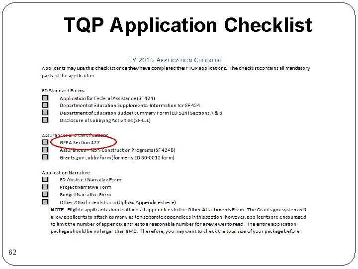 TQP Application Checklist 62 TQP Application Checklist 62
