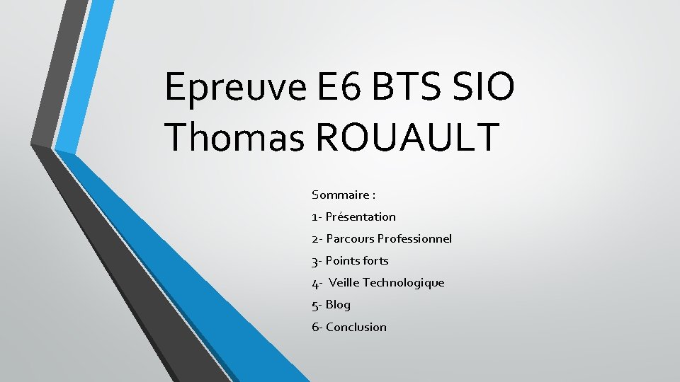 Epreuve E 6 BTS SIO Thomas ROUAULT Sommaire : 1 - Présentation 2 -