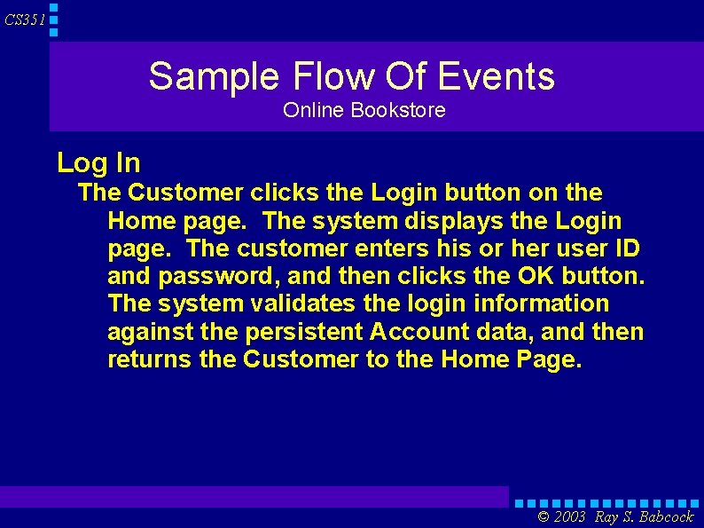 CS 351 Sample Flow Of Events Online Bookstore Log In The Customer clicks the