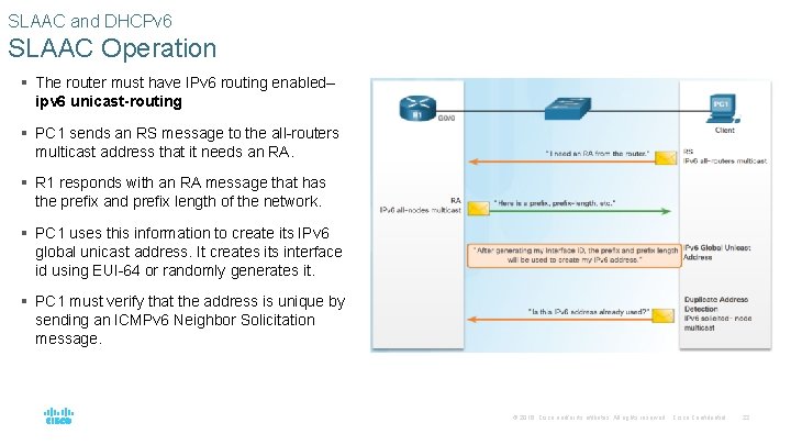 SLAAC and DHCPv 6 SLAAC Operation § The router must have IPv 6 routing