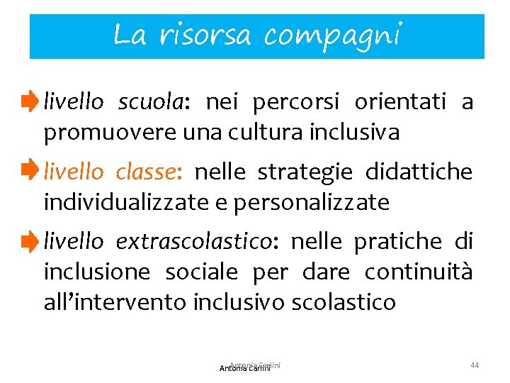 La risorsa compagni livello scuola: nei percorsi orientati a promuovere una cultura inclusiva livello