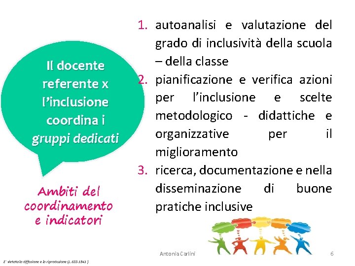 Il docente referente x l’inclusione coordina i gruppi dedicati Ambiti del coordinamento e indicatori