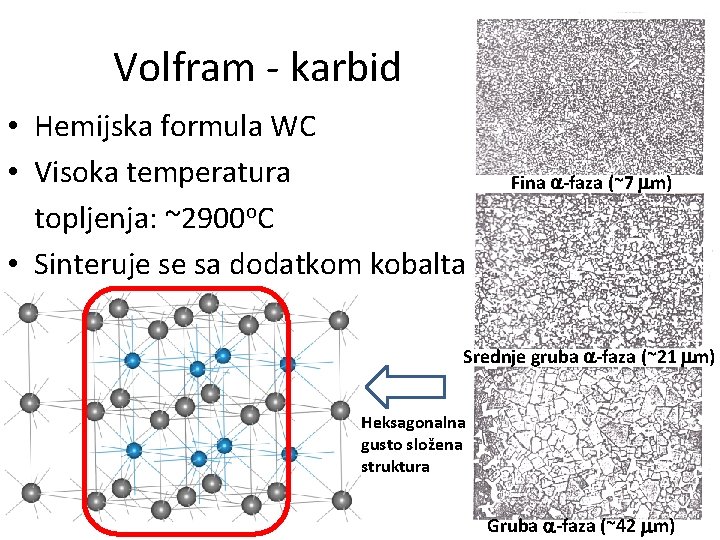 Volfram - karbid • Hemijska formula WC • Visoka temperatura topljenja: ~2900 o. C