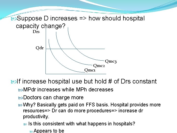 Suppose D increases => how should hospital capacity change? Drs Qdr Qmc 2 Suppose D increases => how should hospital capacity change? Drs Qdr Qmc 2