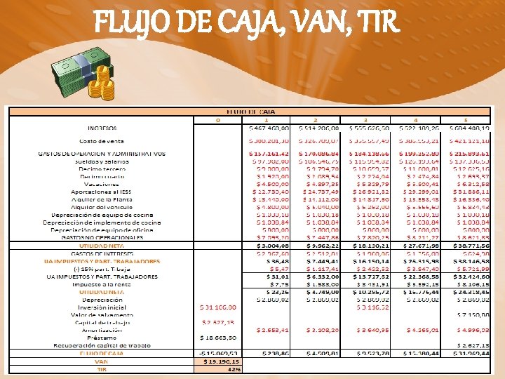 FLUJO DE CAJA, VAN, TIR 