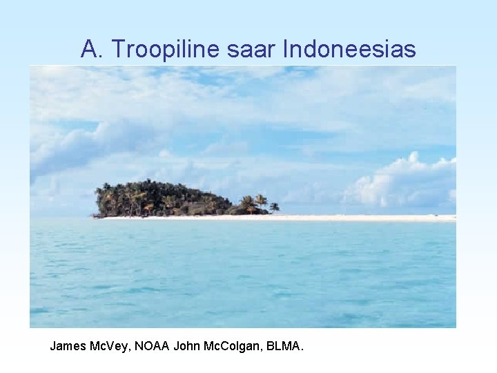 A. Troopiline saar Indoneesias James Mc. Vey, NOAA John Mc. Colgan, BLMA. 