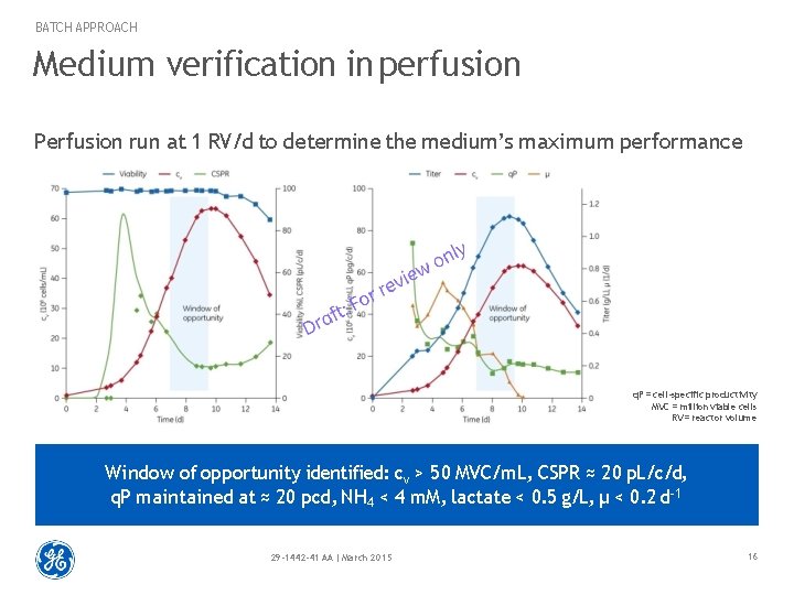 BATCH APPROACH Medium verification in perfusion Perfusion run at 1 RV/d to determine the