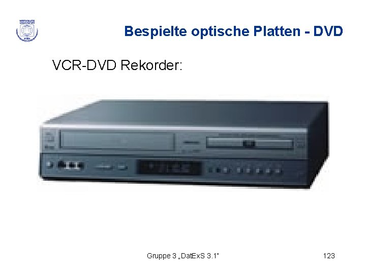 Bespielte optische Platten - DVD VCR-DVD Rekorder: Gruppe 3 „Dat. Ex. S 3. 1“