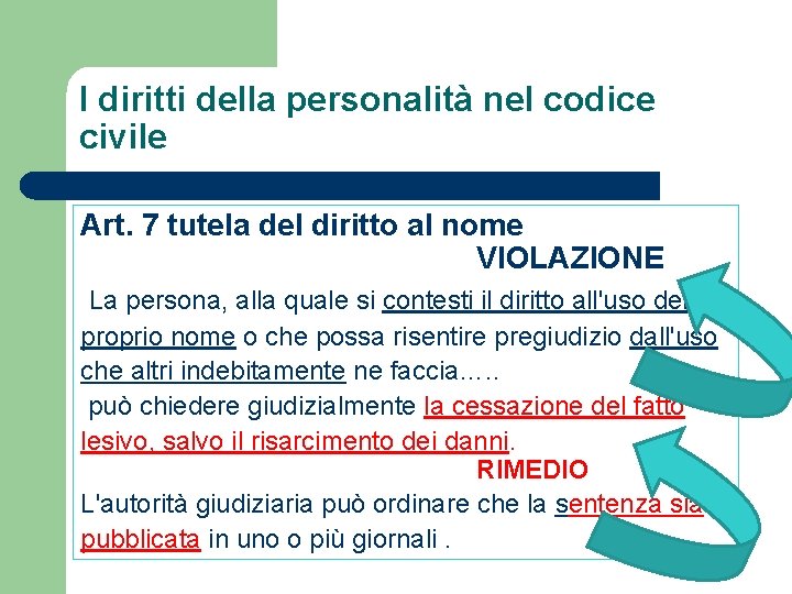 I diritti della personalità nel codice civile Art. 7 tutela del diritto al nome