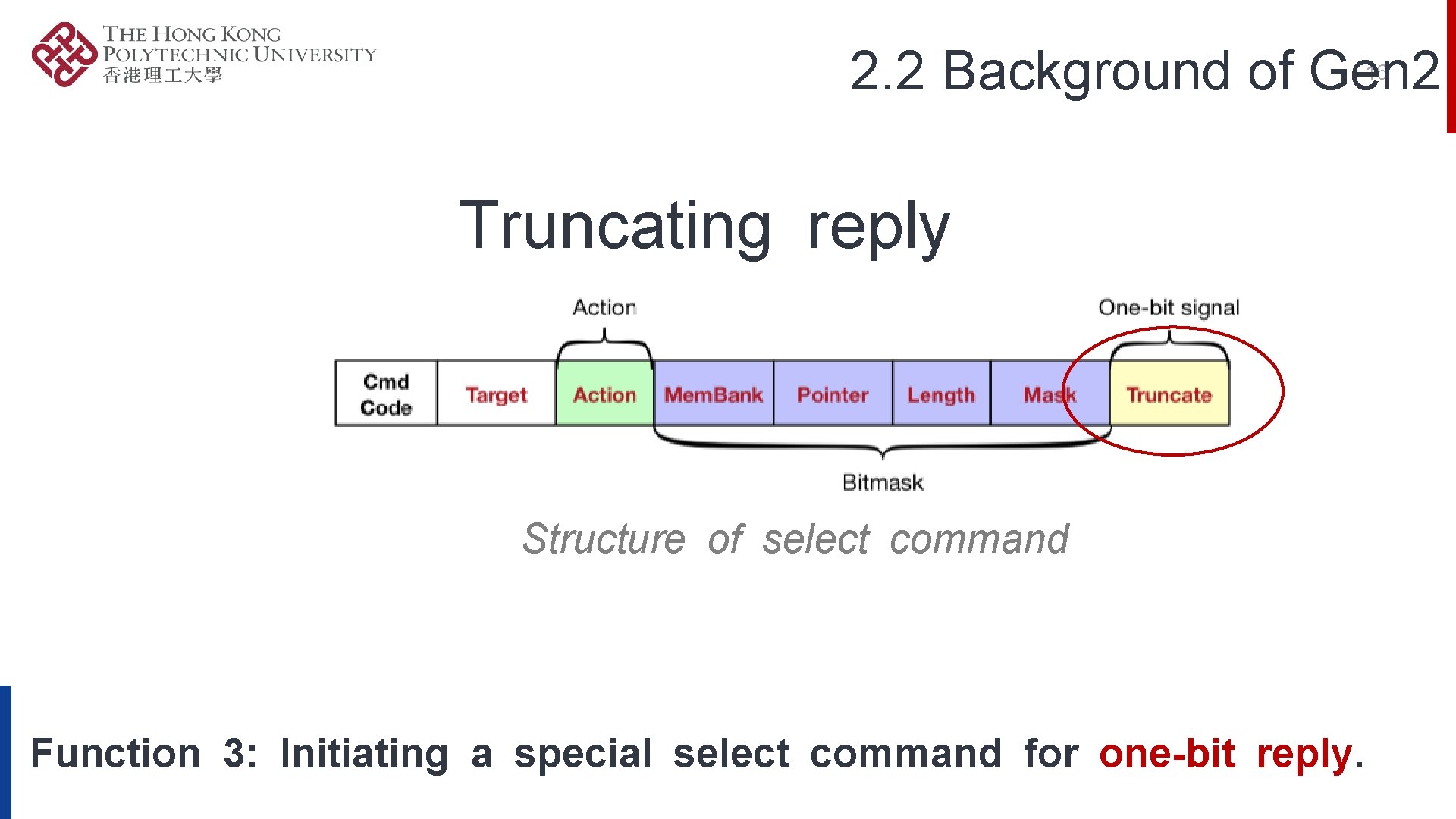 2. 2 Background of Gen 2 16 Truncating reply Structure of select command Function