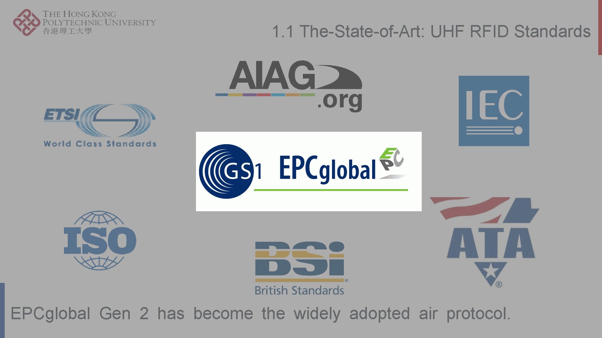 1. 1 The-State-of-Art: UHF RFID Standards GEN 2 EPCglobal Gen 2 has become the