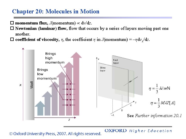 Chapter 20: Molecules in Motion momentum flux, J(momentum) dv/dz. Newtonian (laminar) flow, flow that